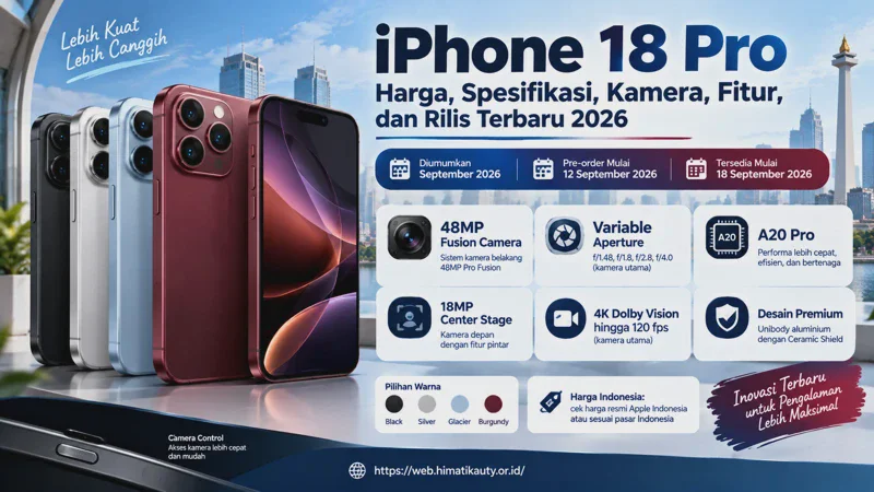 iPhone 18 Pro: Harga, Spesifikasi, Kamera, Fitur, dan Rilis Terbaru 2026