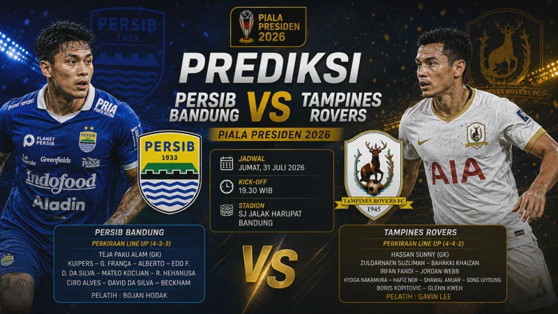 Prediksi Persib Bandung vs Tampines Rovers Piala Presiden 2026: Jadwal, Line Up, dan Skor